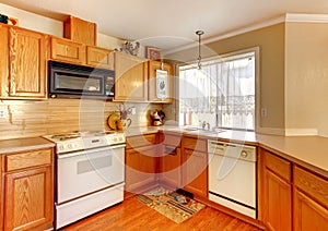 Wood and beige walls American standart kitchen. photo