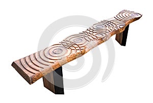 Wood bench on white background, wooden log home style bench. Wooden carving bench style isolated