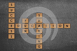 Wood block education word over backboard school.