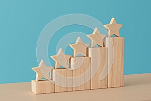 Wood Block Five Quality Stars Shape. 3d Rendering