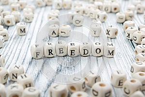 Wood Blocks with the word Feedom. Wooden ABC