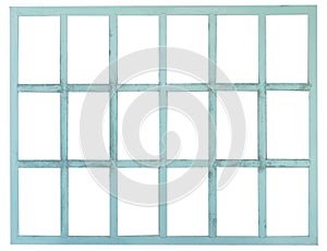 Wood blue window frame isolated on white background