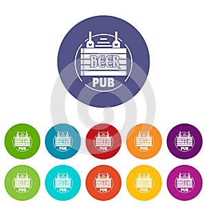 Wood board beer pub icons set vector color