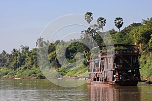 Wood boat on Mekong river