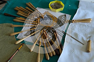 wood bobbin lace work
