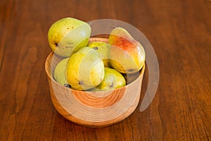 Wood Bowl of Fresh Bartlett Pears