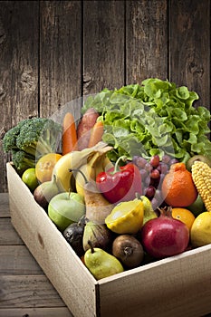 Wood Box Fruit Vegetables Food