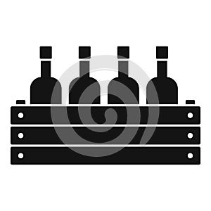 Wood box wine bottle icon, simple style