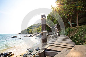 Wood bridge on the beautiful coast