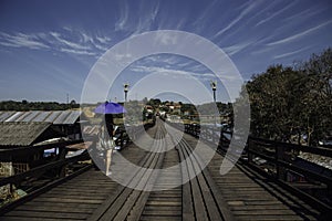 Wood bridge (Mon bridge )at sangklaburi, kanchanaburi, Province Asia thailand