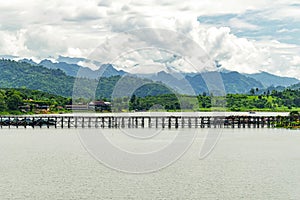 Wood bridge, Mon bridge at sangklaburi, Morning atmosphere.