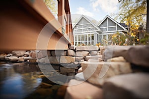 wood bridge over stonelined stream