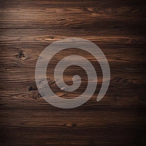 Wood brown grain texture, dark wall background, top view of wooden table