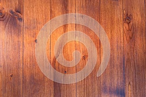 Wood brown grain texture, dark wall background, top view of wooden table.