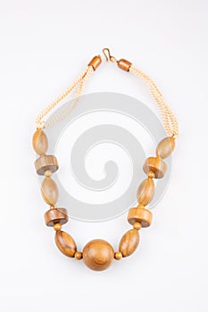 Wood brown necklace fashion on white background