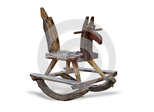 Wood brown rocking horse chair with nature background.