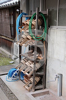 wood buckets at the entoku-in temple in kyoto (japan)