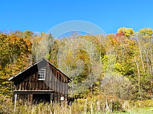 Wood building in Fingerlakes country during fall season