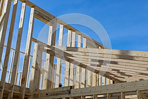 Wood building frame structure on a new development