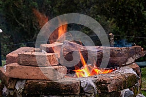 Wood burning in campfire on bricks 4 photo