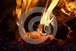 Wood burning on fire