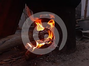 A wood burning in fire stove.