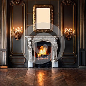 wood burning in the fireplace, AI generated