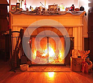 Wood burning fireplace in a living room