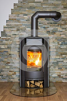 wood burning stove in house