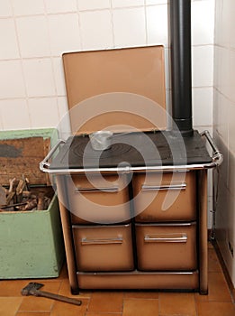 Wood burning stove in a kitchen of a mountain home 3