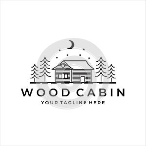 wood cabin or cottage line art minimalist simple vector logo illustration design