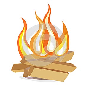 Wood camp fire flat design icon on white