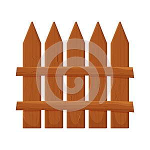 Wood cartoon fence textured, detailed isolated on white background. Rustic construction from planks, rural old barrier