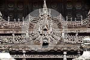 Wood carving detail at Shwenandaw monastery in Mandalay, Myanmar