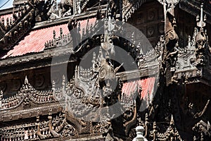 Wood carving detail at Shwenandaw monastery in Mandalay, Myanmar