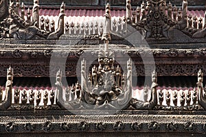 Wood carving detail at Shwenandaw monastery in Mandalay, Myanmar