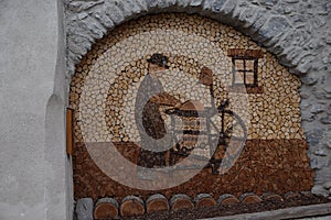 Wood carving in old town village Rango Trentino, selection one of the most beautiful village in italy. photo