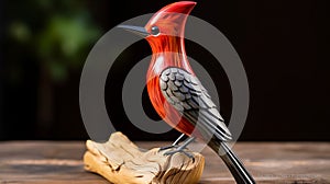 Wood Carving Of Redthroated Cardinal In Miki Asai Style photo
