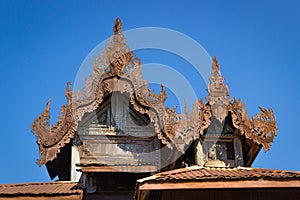 Wood carving roof of Shweyanpyay monastery, temple in Shan state