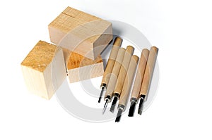 Wood carving tools with wood