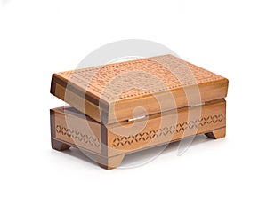 Wood carving, wooden box on a white background.