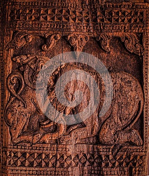 Wood carvings of embekka devalaya