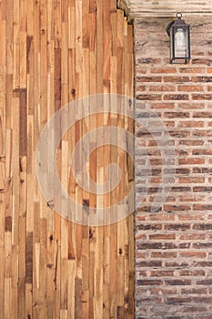 Wood and cement brick wall design of interior