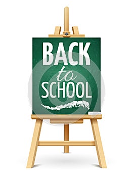 Wood chalk easel or school board with chalk. Back to school chalkboard template