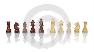 Wood chess pieces isolated on a white background