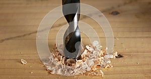 Wood Chip Turning on a Wood Board, Making Chips, Slow Motion