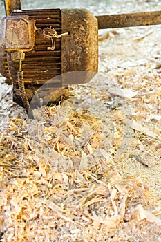 Wood chips Flakes and sawdust or fiber used as raw materials in the production of wood pellets background.