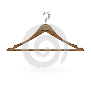 Wood clothes hanger isolated on white background. Vector illustration