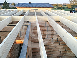 Wood construction frame for house roof