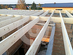 Wood construction frame for house roof